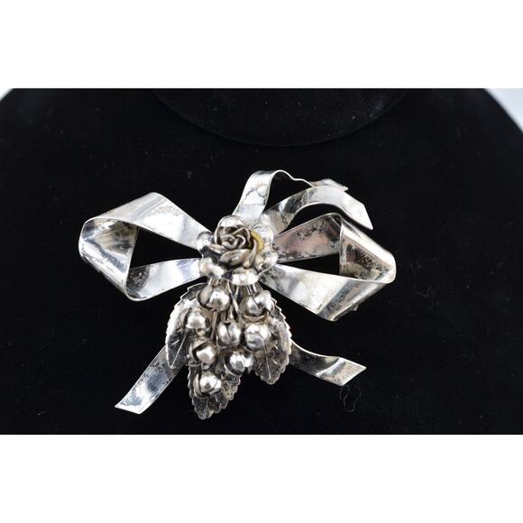 Large Vintage Signed Hobe Sterling Silver Rose Multicolor  Vintage Signed Hobe Sterling Silver Large Floral Bow 1940\'s Brooch